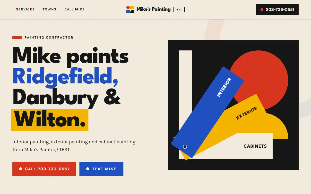 Color Theory: an example design made to show one of our styles (not client work), desktop view